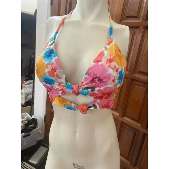 Shade & Shore  Lightly Lined Longline Double Knot-Front Bikini Top Floral size M - Picture 6 of 13